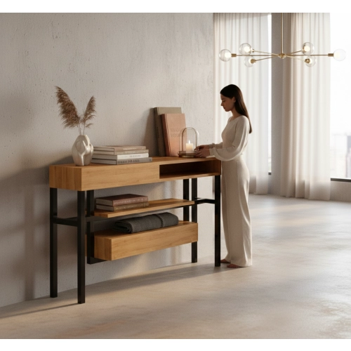 KONSOLA Z SZUFLADĄ DREWNO LITE DĄB OLCHA SKD-304